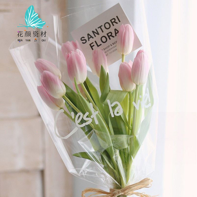 Flower Materials, Flower Packaging Bags, Multi-Bag Glassine Paper, Transparent Opp Trapezoidal English Bouquet Bags, Florist Florals