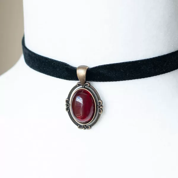 Black Velvet Collar Retro Ruby Pendant Victorian Style Necklace Jewelry Women's High-End Accessories