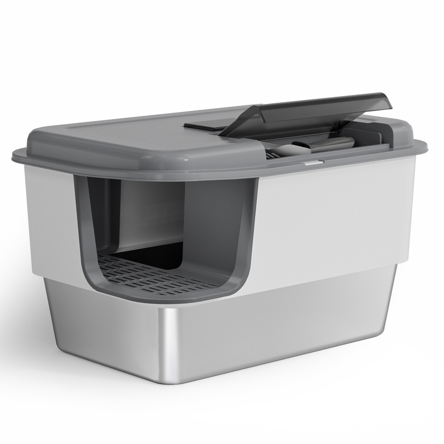 Super gran lavabo de arena para gatos tipo corredor totalmente cerrado anti-spillado exterior inodoro de acero inoxidable anti-odor lavabo de arena para gatos jóvenes