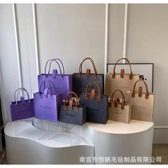 新品撞色简约大容量手提包毛毡包高颜值购物袋手提袋礼品袋