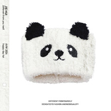 2025跨境珊瑚绒月子发带可爱熊猫防风头带针织发箍秋冬小女孩发带