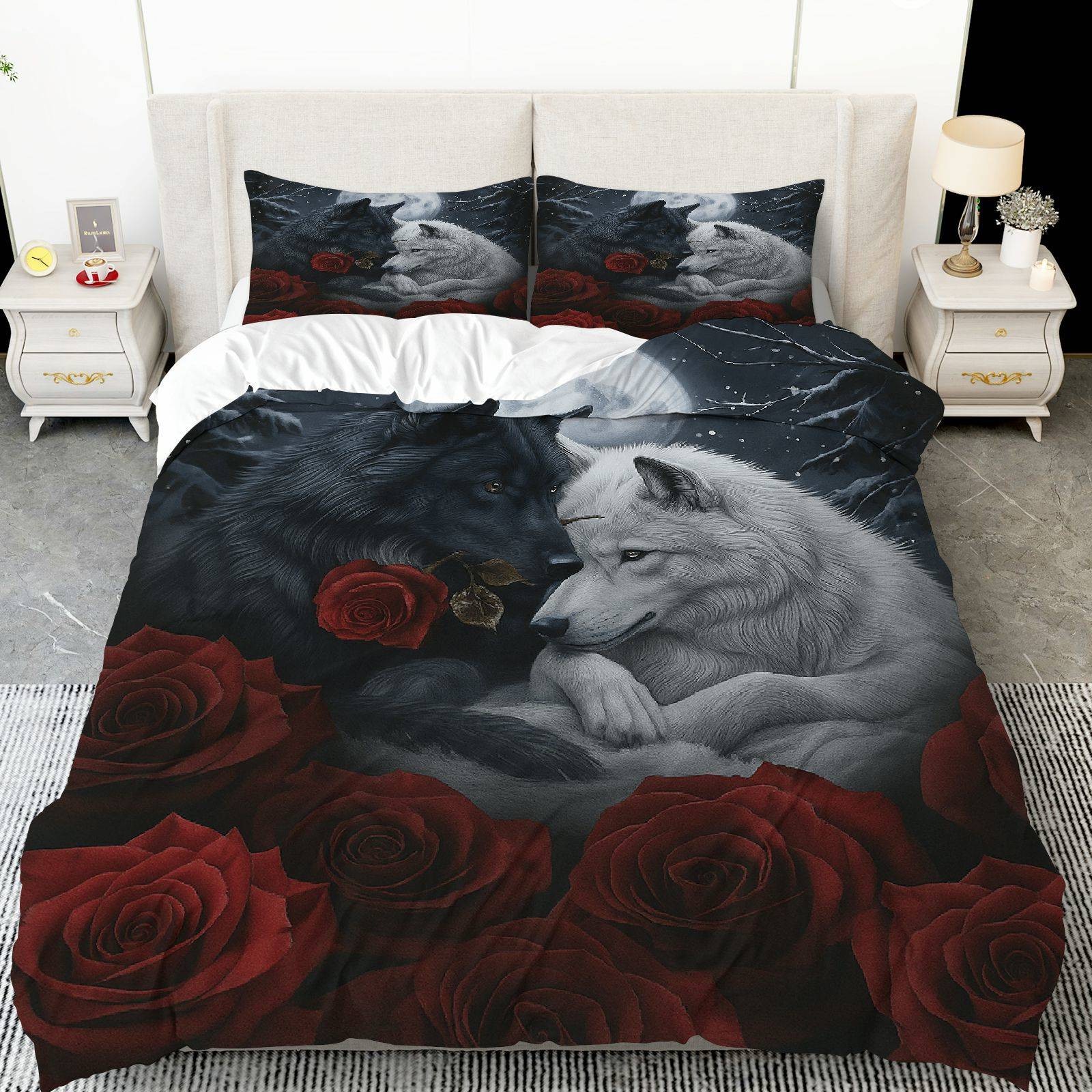 TEMU / JIT transfronterizo impresión digital abrasión edredón kit tridimensional animal lobo blanco estilo textil para el hogar dibujo puede hacer