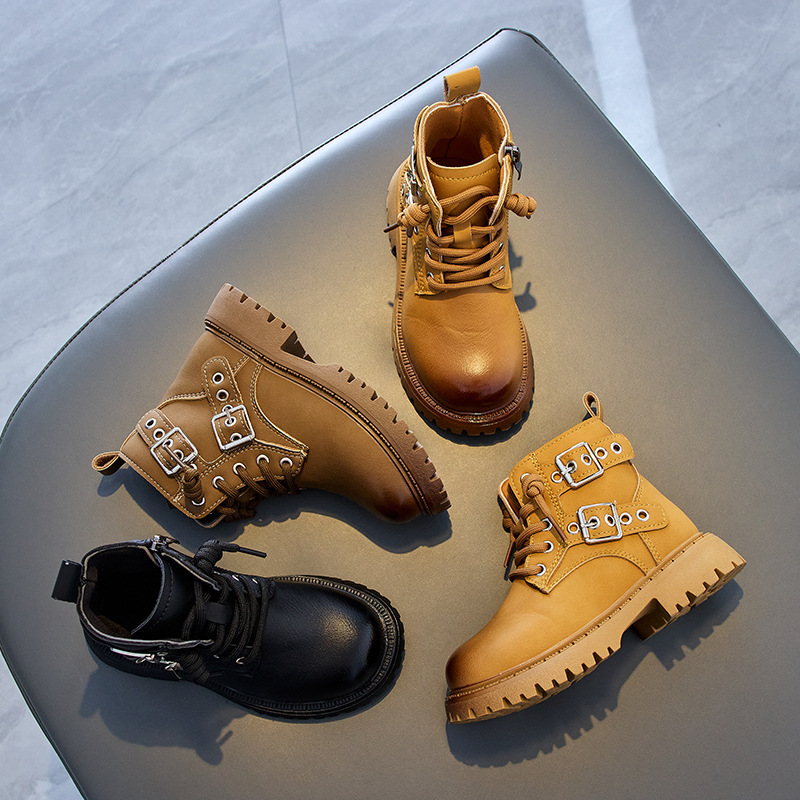 Bērnu apavi Bērnu rudens zābaki zēniem Martina zābaki pavasara un rudens stilā, skaisti maza zēna 2024. gada stila dzelteni meiteņu īsie zābaki_voghion.com