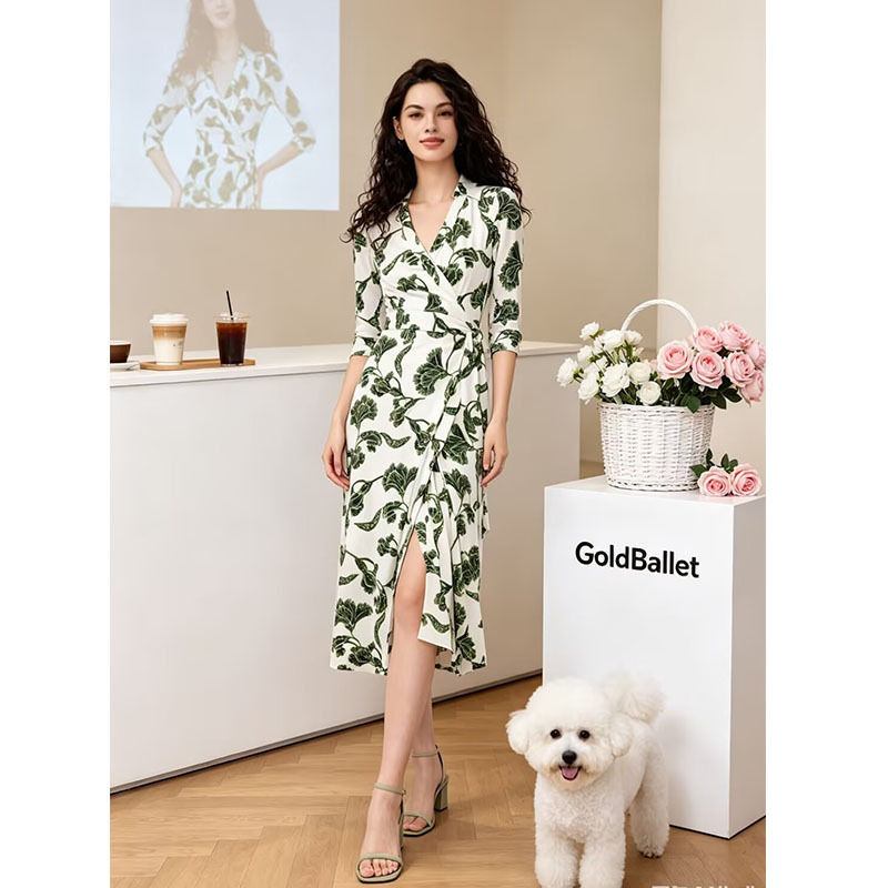 2026 Summer New Tea Party Dress with Line Drawing Floral Pattern, Turn-down Collar, Strapless One-piece Tie-waist Bodycon Mid-length Dress 2026 Summer New Tea Party Dress with Line Drawing Floral Pattern, Turn-down Collar, Strapless One-piece Tie-waist Bodycon Mid-length Dress