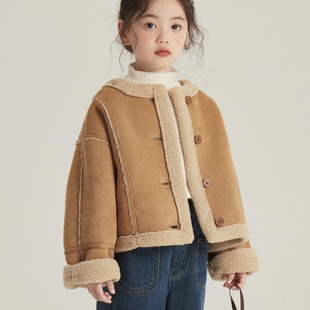 Girls' winter clothes children's one-piece velvet clothes Korean children's clothing medium and big children's soft suede coat