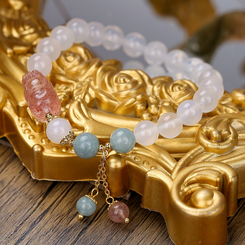 Alta calidad piedra natural lichi congelado ágata pulsera de cuentas de cristal de fresa de verano para mujeres diseño de pulseras de estilo de pulseras