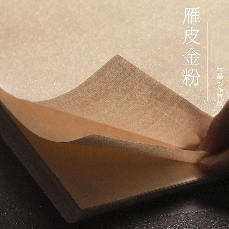 雁皮金粉宣纸书法专用纸手工四尺整张洒金绘画宣纸仿古色黄金粉纸