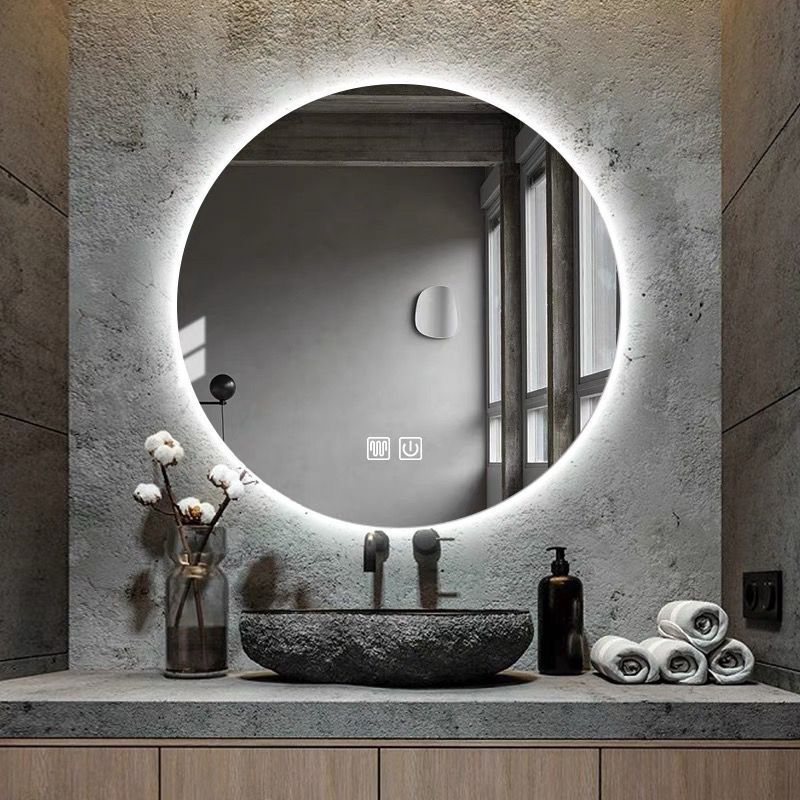 Espejo redondo inteligente de baño antifiebla espejo táctil con lámpara espejo de baño colgado en pared antifiebla espejo de maquillaje LED luminoso