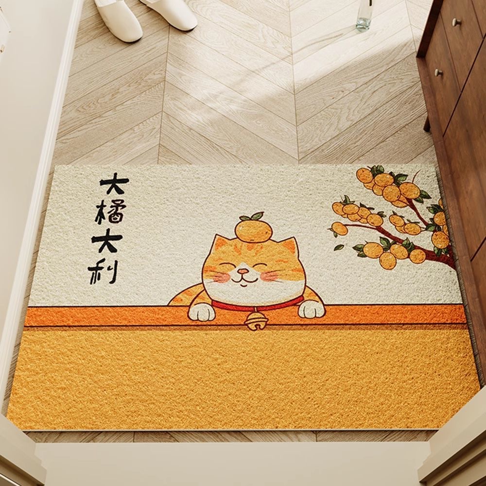 Tapete de entrada cartoon gato em laço de seda decorativo_voghion.com
