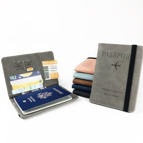 Color-changing PU leather skin-like multi-color strap passport holder luggage tag set multi-functional passport clip bag