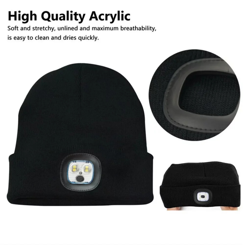 Keep warm knitted hat with light