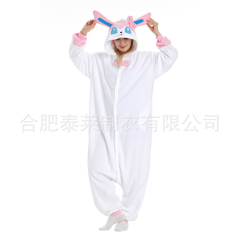 现货跨境卡通连体睡衣宝可梦仙子伊布衣家居服外贸可外穿加厚演出