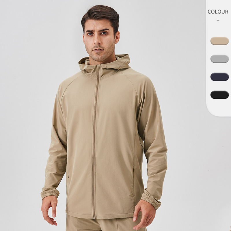 Men's Sports Jacket Autumn and Winter Zipper Windproof Hat Fir Outdoor Loose Casual Running Fitness Jacket 41522