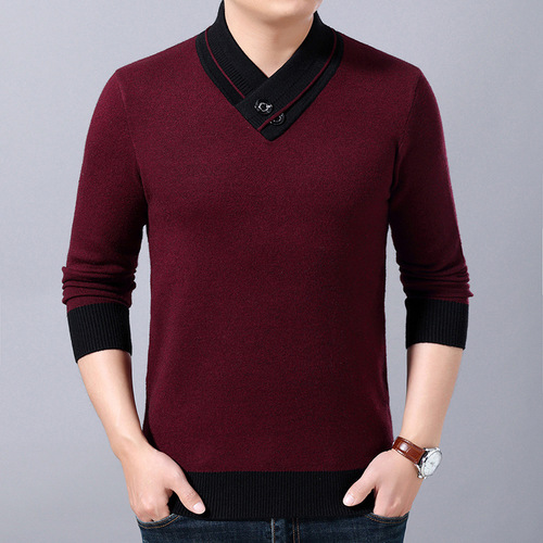 Spring and Autumn Men's Knitted Sweater, Fashionable Casual Mid- to Young-Aged Men's V-Neck Base Layer Sweater, Solid-Color Men's Sweater, Drop Shipping