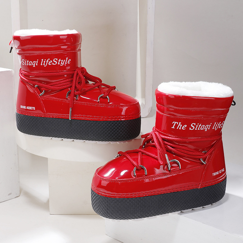 Botas lunares para padres e hijos de copos de nieve de nueve colores, suela gruesa fea y linda, manga de esquí cálida, venta al por mayor de una pieza