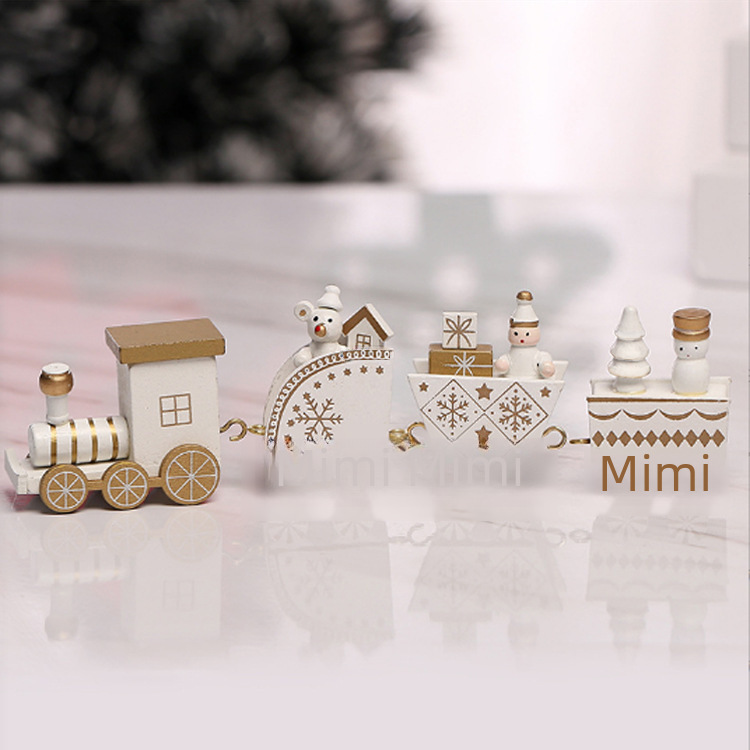 Piiriülesed jõulukaunistused puidust neljaosaline rong laste pühadekingitused akna töölaua ehted_voghion.com