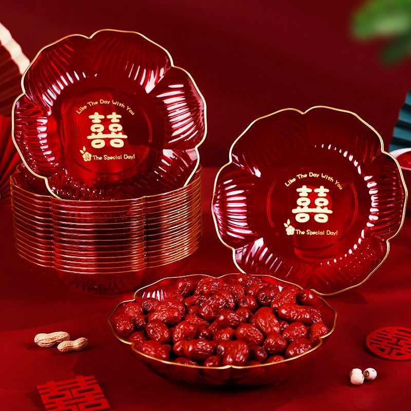 Platos de bodas rojos, platos de bodas de compromiso, platos de frutas, mesa de té de la sala de estar, suministros especiales de boda.