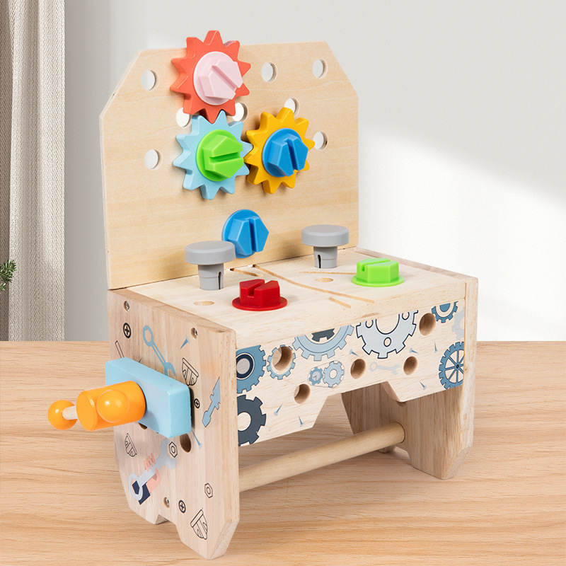 子供用木製修理工具箱 ナット一体型携帯工具台 赤ちゃん用ネジ締め組み立ておもちゃ|undefined
