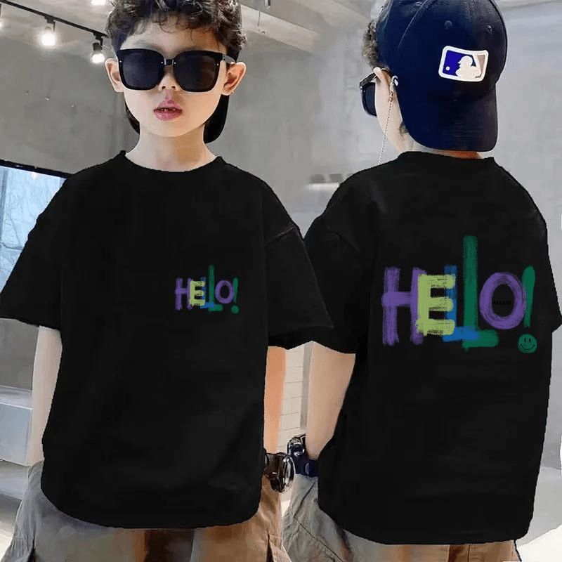 컬러 헬로 전면 및 후면 인쇄 -T 검정색