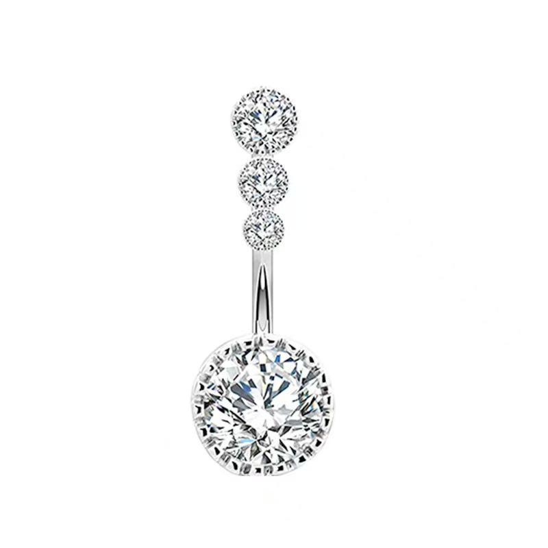 Zircon Belly Button Ring Dangle Piercing Jewelry - White Gold Tone Copper, Sparkle Navel Ring for Women detail image 9
