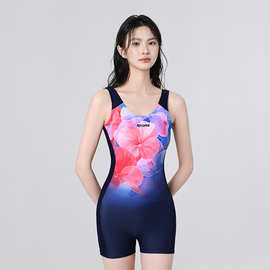 老客夏季泳衣女连体平角泳装显瘦修身温泉大码印花游泳衣代发批发