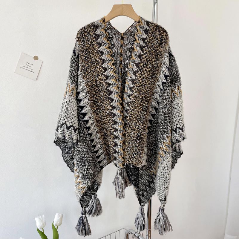 Xu Hongdou mismo estilo Yunnan Lijiang fotografía de viaje estilo étnico chal de punto de las mujeres bufanda exterior capa