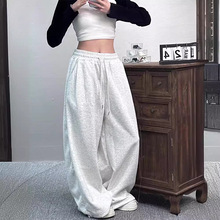 美式休闲可束脚加绒卫裤女2025春秋重磅潮牌直筒裤原创宽松运动裤