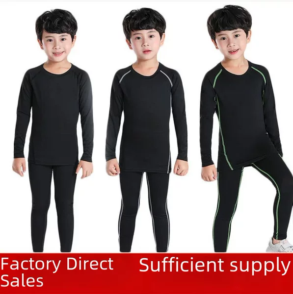 Children's Fitness Clothing Basketball Football Bodysuit Long-Sleeved Pants Suit Thickeneded Thermal Intimates for Boys and Girls