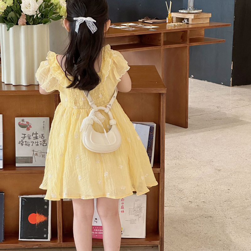 Bolso de hombro para niños y niñas de moda, bolso de media luna portátil para niña de encaje dulce, bolso para niños de color sólido simple
