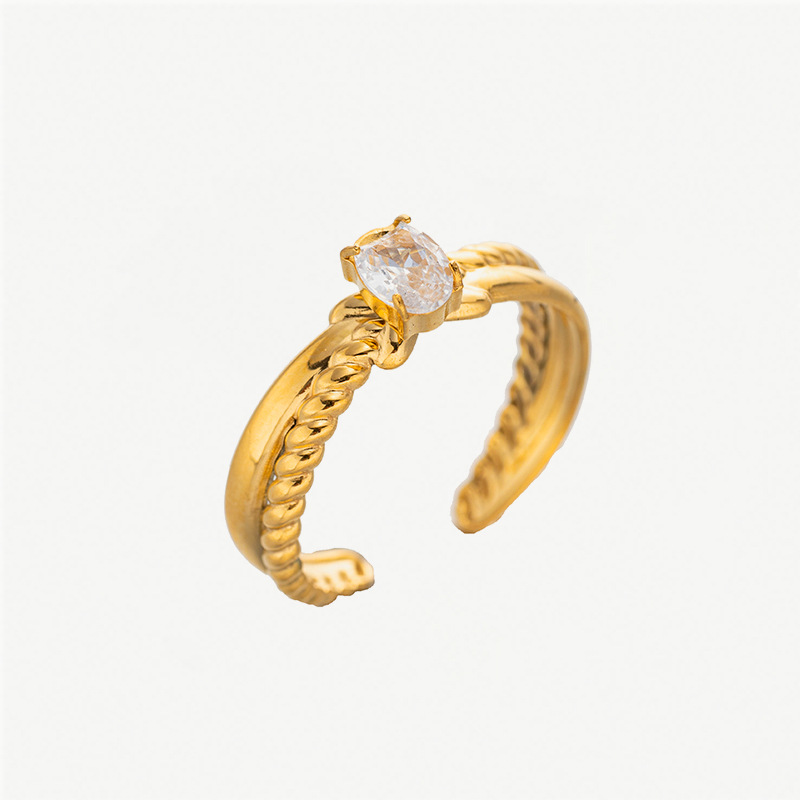 Anillo abierto simple de acero inoxidable de oro amor zircon anillo de titanio de acero índice joyas de piedra