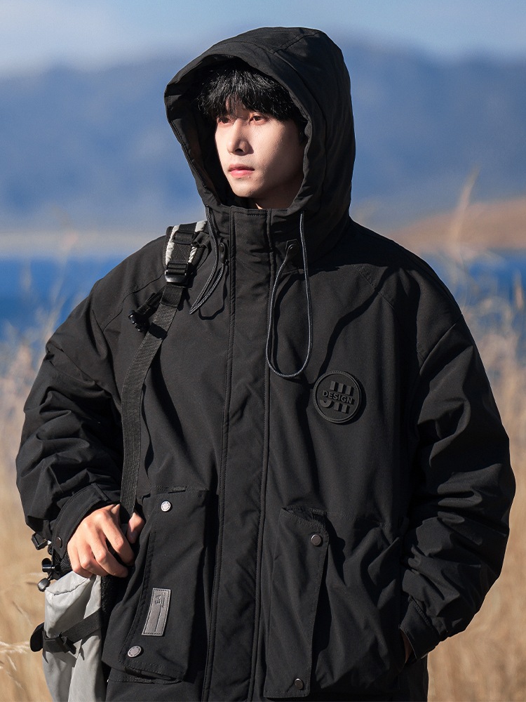 Nasa白鴨絨毛服男子2023新型冬のゆるい保温工装防水突撃服百着金