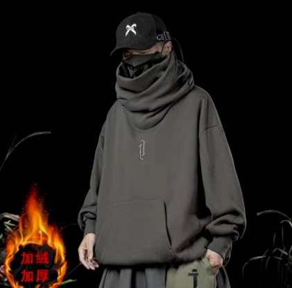 Europa y América hiphop retro encapuchado de cuello alto camisa de hombre de manga larga otoño y invierno suelta chaqueta de hip hop de alta calle de moda