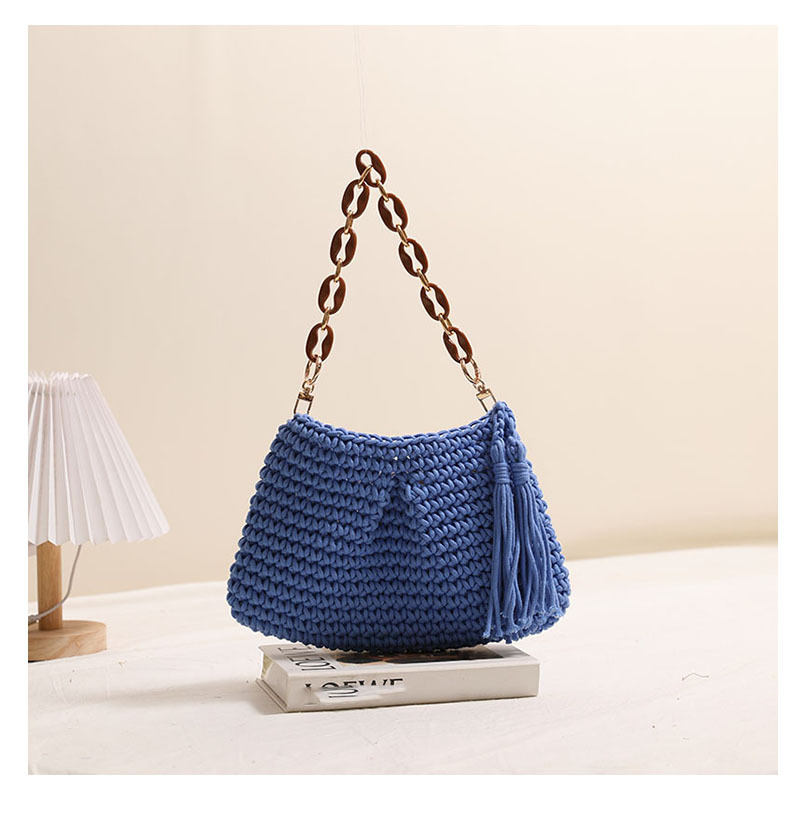 Dumpling Shape Shape Women's Cotton Solid Color Vacation Tassel Weave Dumpling Shape Open Shoulder Bag