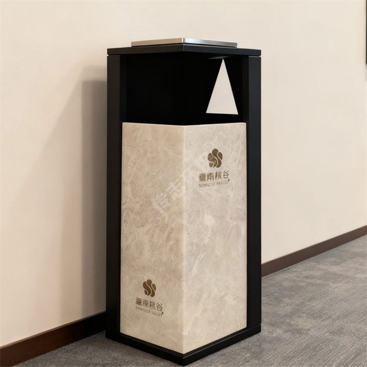 室内酒店商用方形电梯厅仿大理石纹不锈钢垃圾桶喷粉金属果皮箱