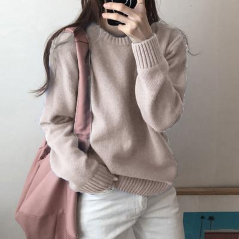 그레이 살구/부드러운 스웨터/기본 스타일/인스 스타일