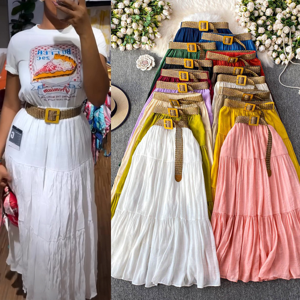 White Skirt Women's 2025 Summer Short Mid-length Casual High Waist Slimming Large Puff Cake Skirt