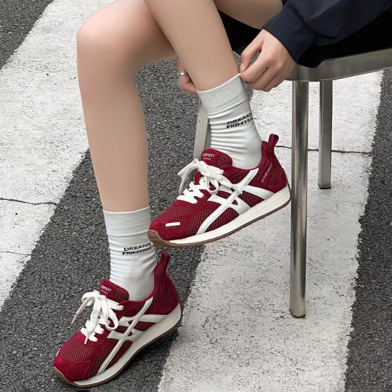 跨境真皮厚底德训鞋女秋新款韩版百搭系带休闲运动鞋老爹鞋阿甘鞋|undefined