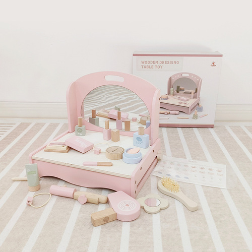 Baby play house princess dressing table makeup table simulation makeup barber bag wooden accessories role-playing toy