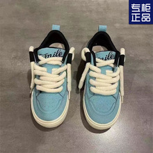 2024秋季新款原创帆布鞋设计湖水蓝女鞋美式复古百搭休闲情侣板鞋