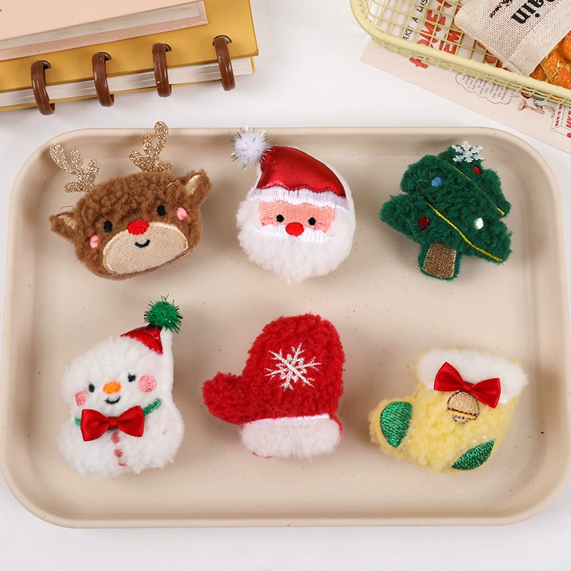 Креативная рождественская плюшевая кукла оптом, брошь Санта-Клауса, лося, снеговика, сделай сам, аксессуары для волос, аксессуары для одежды, аксессуары