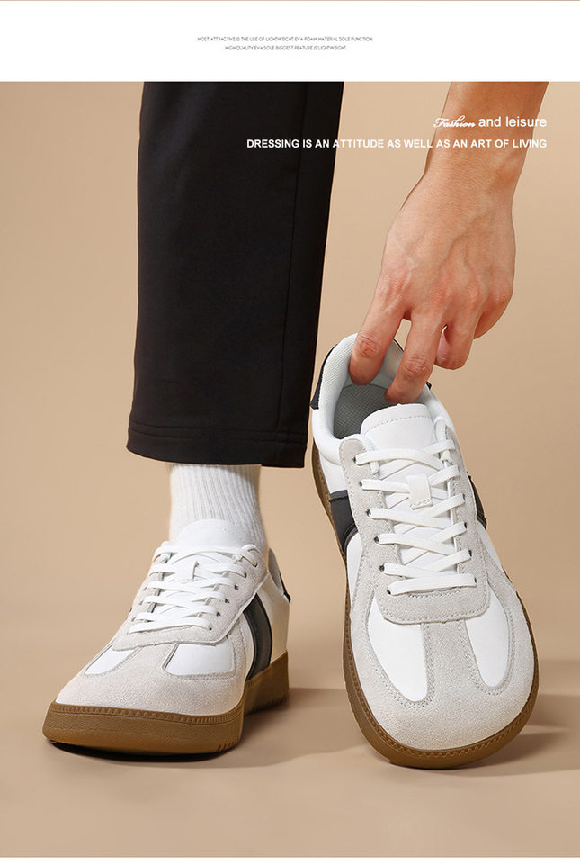 Giày sneaker da lì phối lưới form rộng mũi tròn, đế cao 3–5 cm, dây buộc, unisex — Trắng đen, Xám trắng, đen chi tiết 17