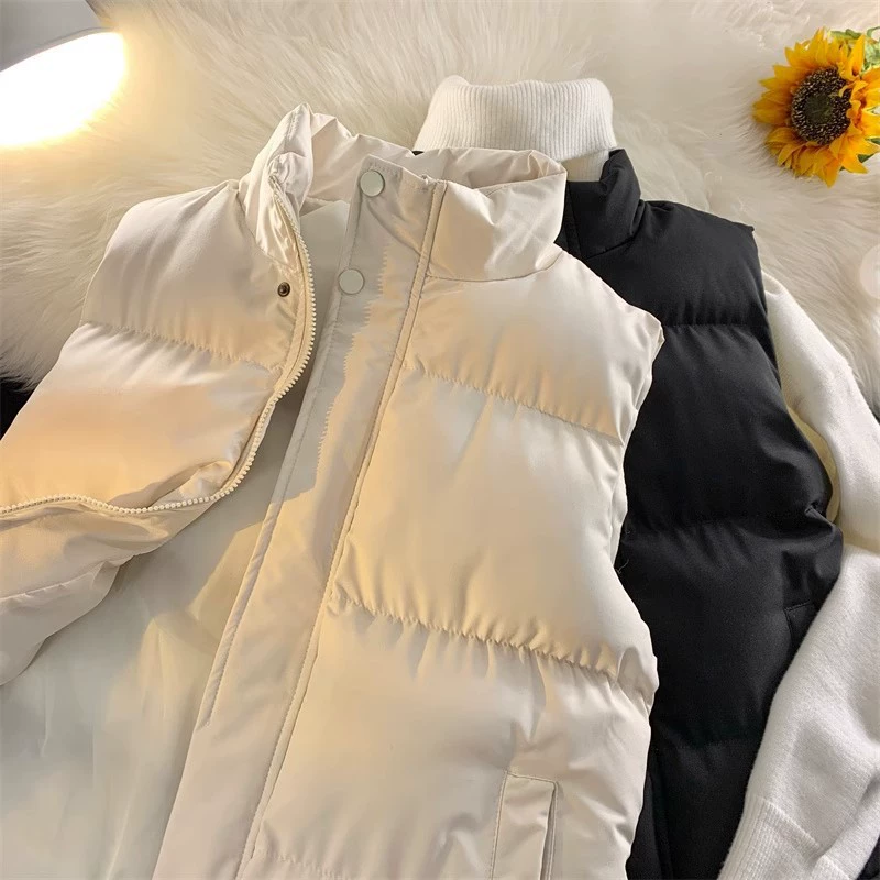 Демисезонная жилетка для обоих полов в корейском стиле, Slim Fit с дополнительной толщиной, черный/бежевый, размер M–5XL