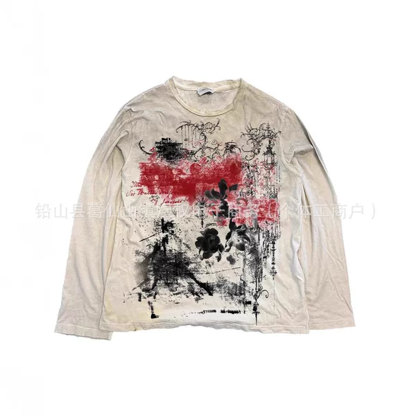 American-Style Trendy Brand Unisex Round-Neck Printed Long-Sleeve T-Shirt Top, Retro Casual Trendy Long-Sleeve Top Wholesale