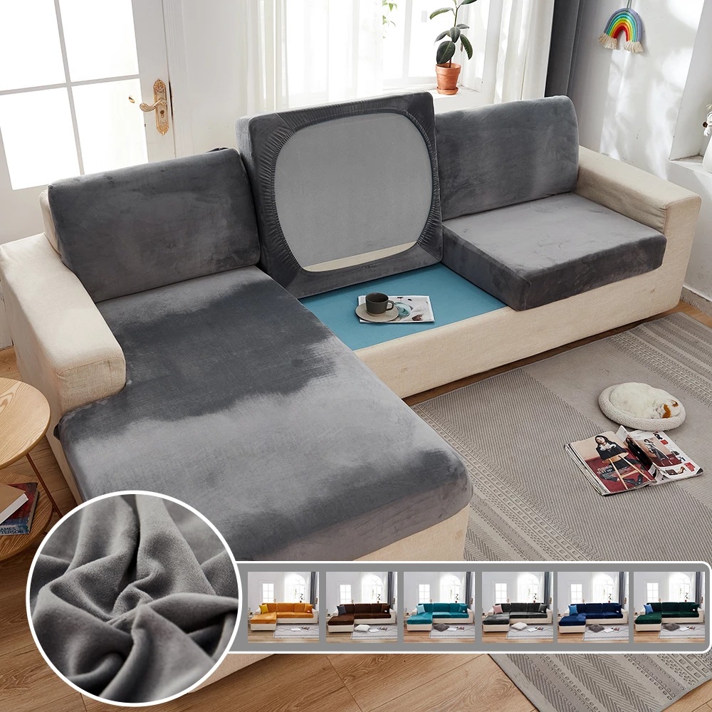 Solid Color Simple Silver Fox Velvet Sofa Cover Cushion Cover All-Inclusive Sofa Cover Elastic Single and Double Combination Sofa Cover