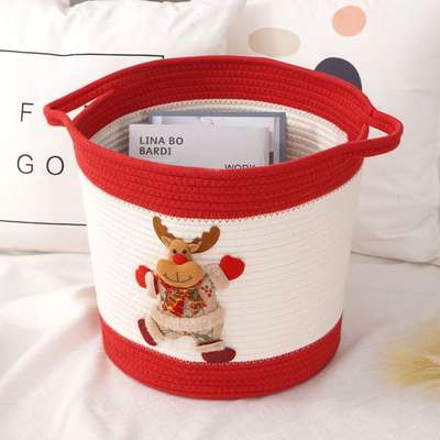 Christmas cartoon cotton rope woven storage basket dirty clothes basket cosmetics storage foldable storage basket cotton and linen basket