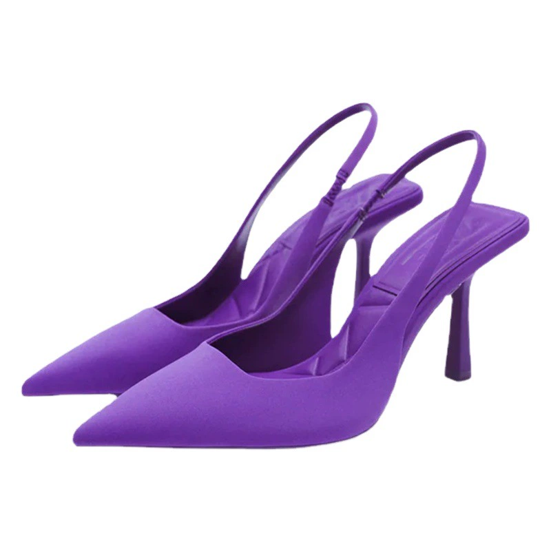 ZA Новые женские босоножки на высоком каблуке в европейском и американском стиле, однотонные туфли на тонком каблуке с острым носком и открытым каблуком, модные однослойные туфли для женщин