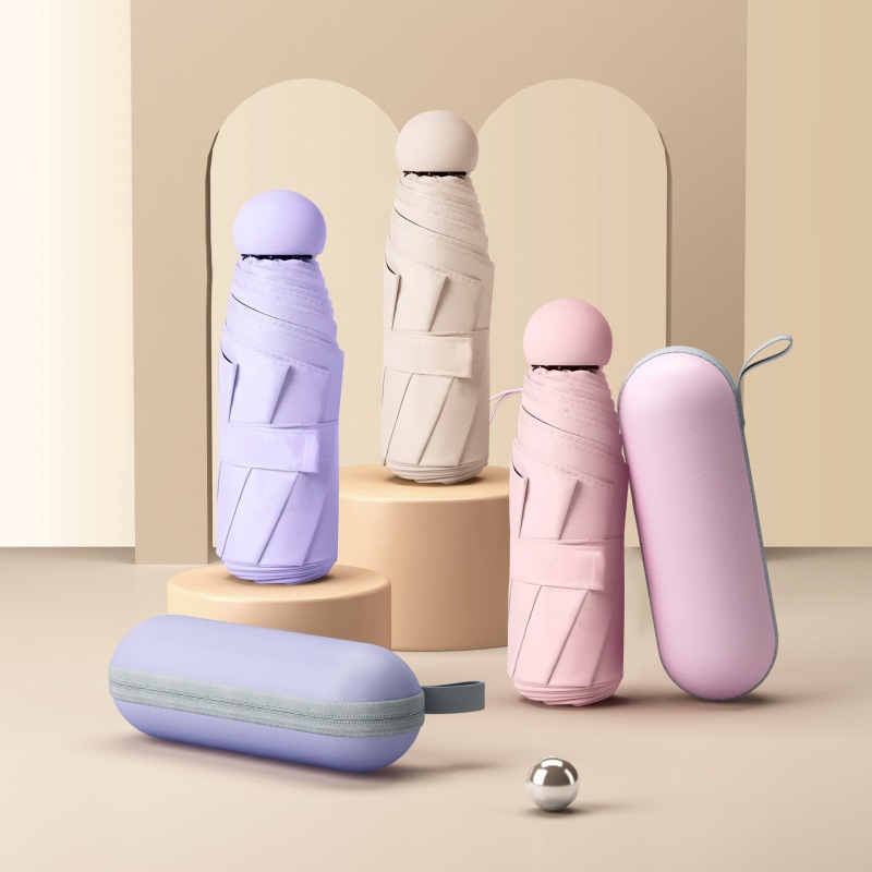 Nuevo paraguas de cinco veces seis huesos ultra-luz espejo caja cápsula paraguas sombrilla negro pegamento protección solar protección UV publicidad paraguas