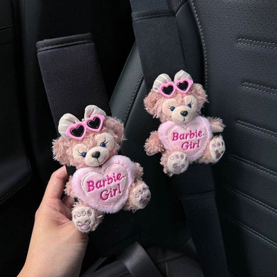 Accessories, Seat belt shoulder pad - sweet-face-pink-sunglasses-and-pink-hearts-2-black-shoulder-pads