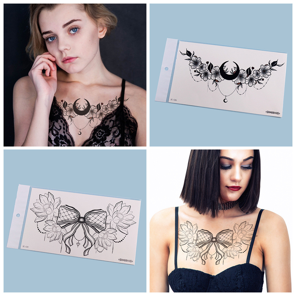 2021 nuevas pegatinas de tatuaje de flor lisa transfronteriza pecho de clavícula cicatriz europea y americana que cubre pegatinas de tatuaje de brazo de flor image 3