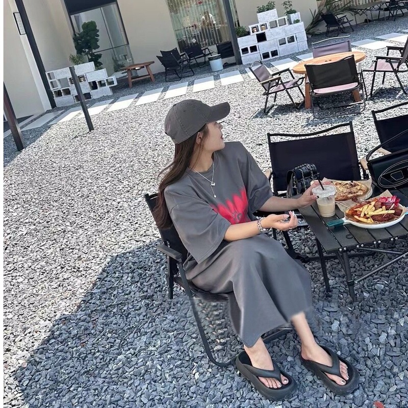 Korean-Style Summer Pure Cotton Dress for Women, Loose Plus-Size Over-The-Knee Short-Sleeve Maternity Sleepwear, Long Dress, Loungewear, Casual Dress Korean-Style Summer Pure Cotton Dress for Women, Loose Plus-Size Over-The-Knee Short-Sleeve Maternity Sleepwear, Long Dress, Loungewear, Casual Dress